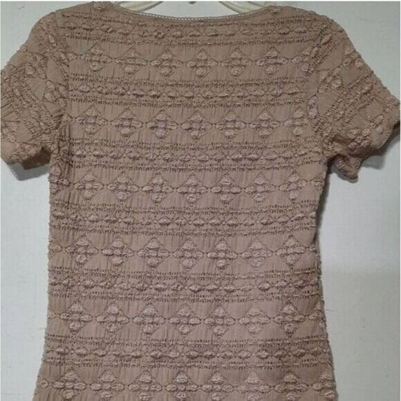 East 5th Shirt Ladies Medium Tan Square Neck‎ Short Sleeve Romantic Classic - Picture 2 of 7